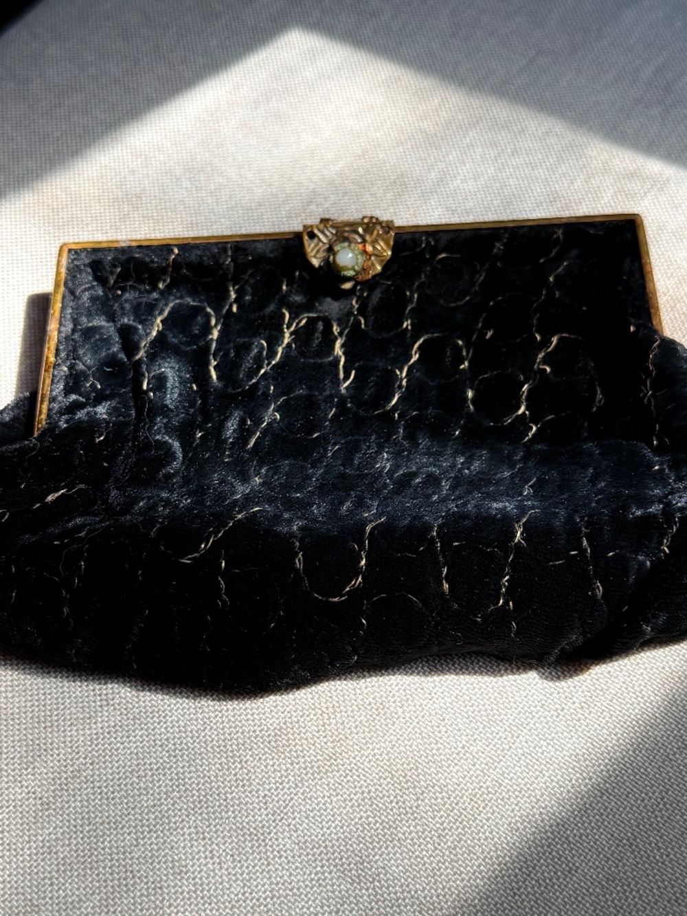 Vintage Victorian Style Black and Gold Velvet Coin Purse Pouch With Belt Loop